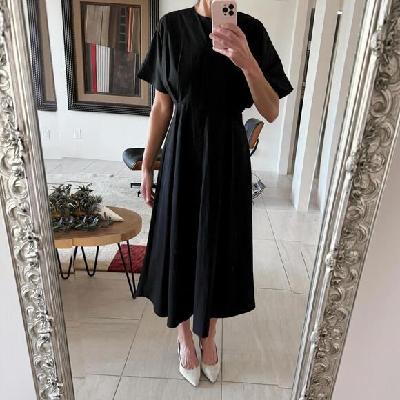 Elegant Black Button-Down Pleated Midi Dress by Partierre US Size 2-4 - Picture 1 of 9